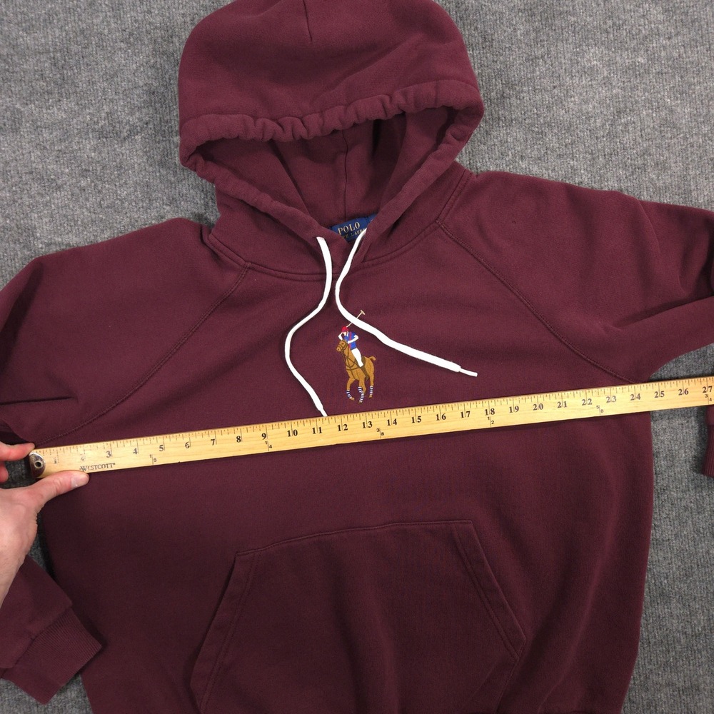 Polo Ralph Lauren Hoodie Mens XXL Burgundy Center Big Flesh Pony Fleece Pullover - Picture 4 of 9